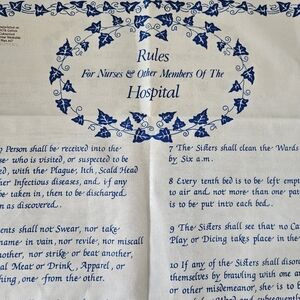 Blue and White Decorative Hospital Rules For Nurses Linen 1699-1752